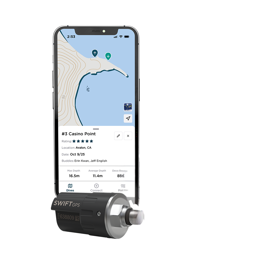 SWIFT GPS device with smartphone displaying a map application on a white background