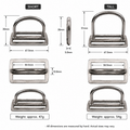 A dimension and weight comparison chart for two styles of silver metal belt buckle hardware: a SHORT version and a TALL version, plus front and side views with measurements and approximate weights on a white background.