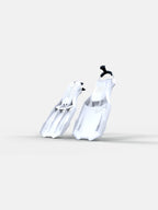 A pair of white Apeks RK4 dive fins with stainless-steel spring straps